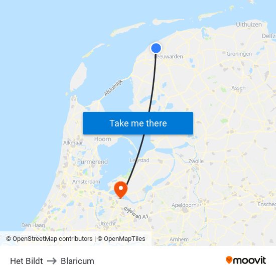 Het Bildt to Blaricum map