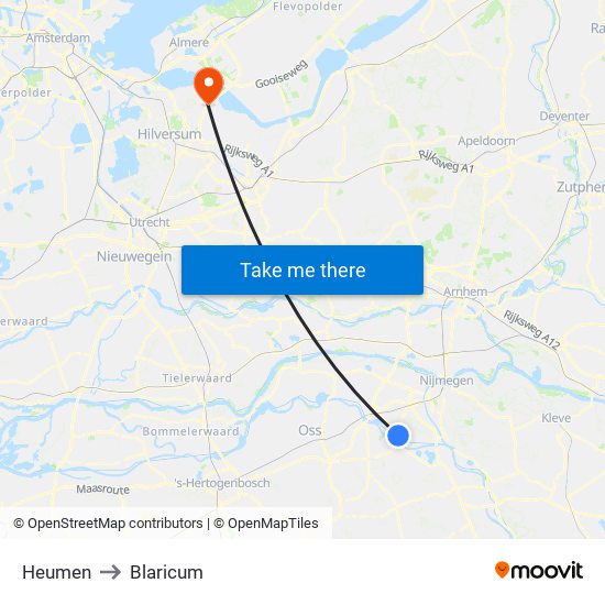 Heumen to Blaricum map
