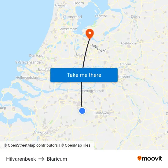 Hilvarenbeek to Blaricum map