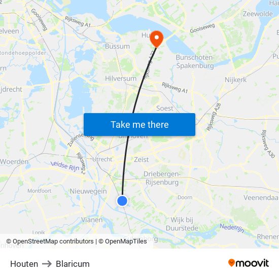 Houten to Blaricum map