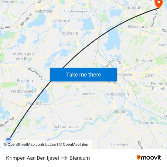 Krimpen Aan Den Ijssel to Blaricum map