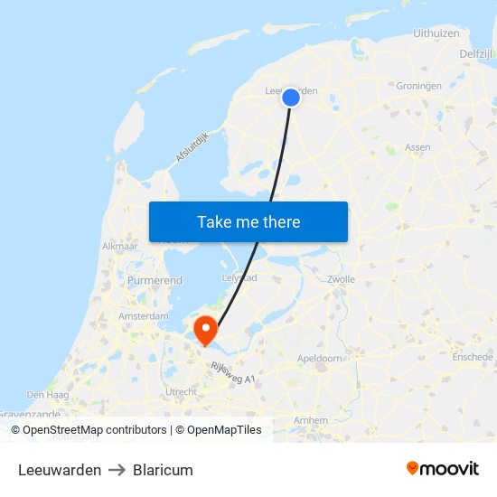 Leeuwarden to Blaricum map