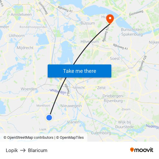 Lopik to Blaricum map