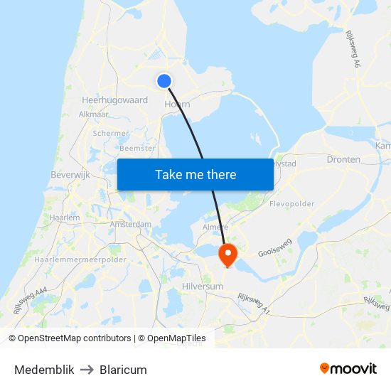 Medemblik to Blaricum map