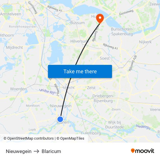 Nieuwegein to Blaricum map