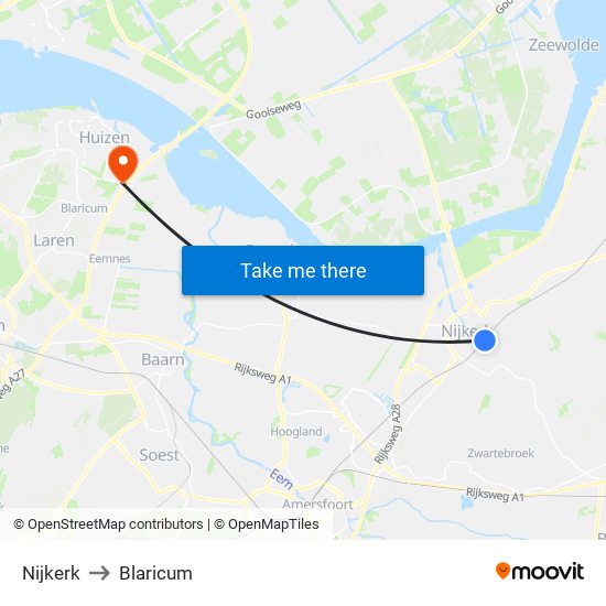 Nijkerk to Blaricum map