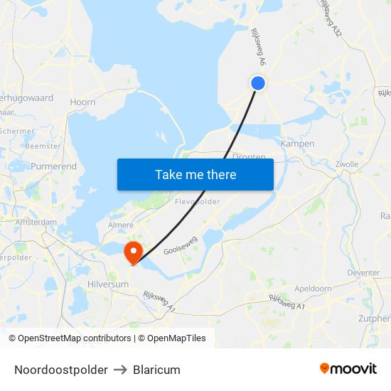 Noordoostpolder to Blaricum map