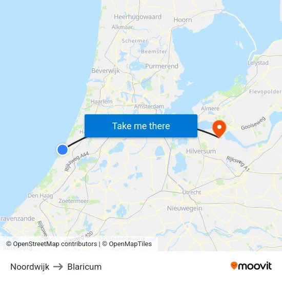 Noordwijk to Blaricum map