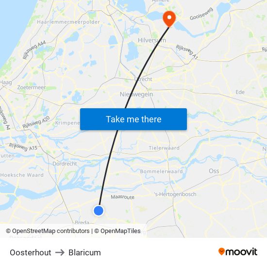 Oosterhout to Blaricum map