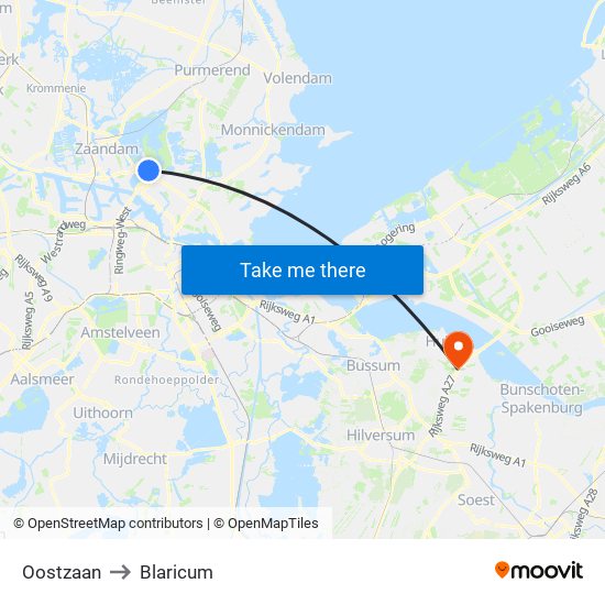 Oostzaan to Blaricum map