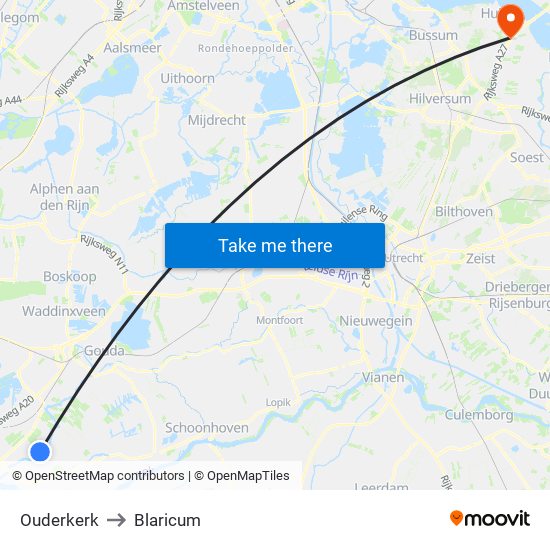 Ouderkerk to Blaricum map