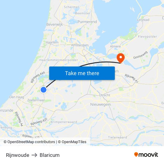 Rijnwoude to Blaricum map