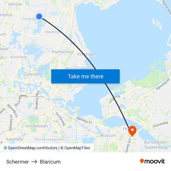Schermer to Blaricum map