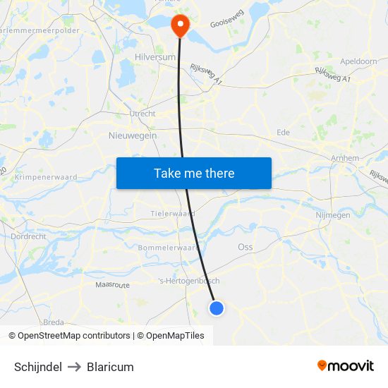 Schijndel to Blaricum map