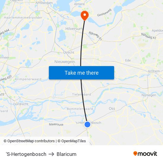 'S-Hertogenbosch to Blaricum map