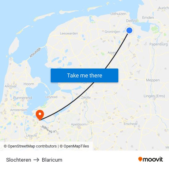 Slochteren to Blaricum map