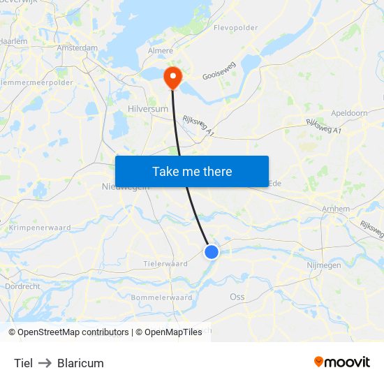 Tiel to Blaricum map