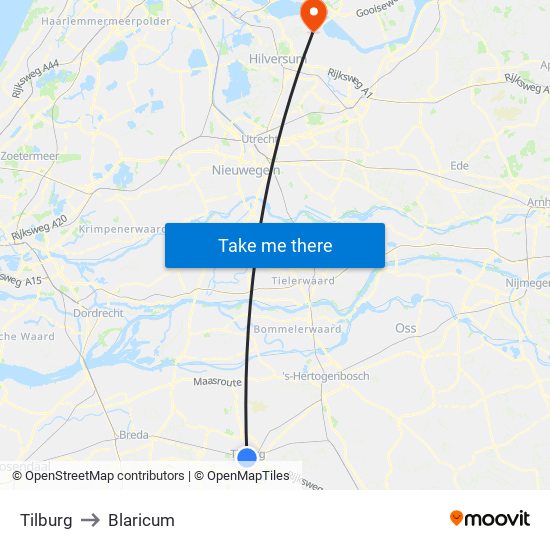 Tilburg to Blaricum map