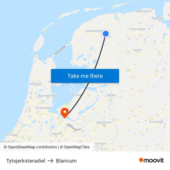 Tytsjerksteradiel to Blaricum map