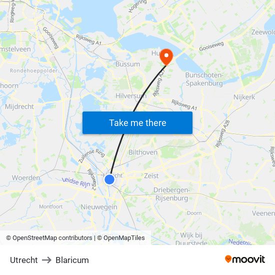 Utrecht to Blaricum map
