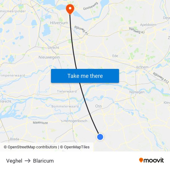 Veghel to Blaricum map