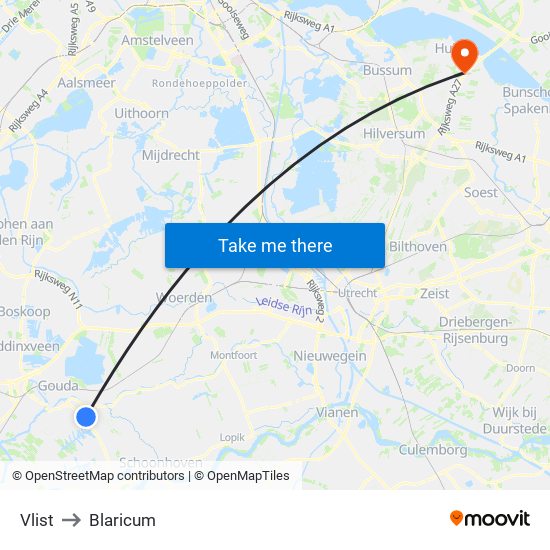 Vlist to Blaricum map