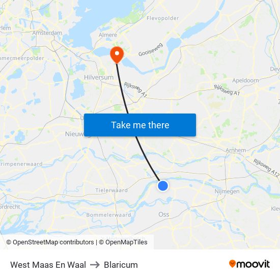 West Maas En Waal to Blaricum map