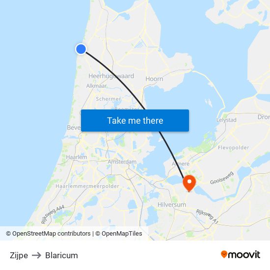 Zijpe to Blaricum map