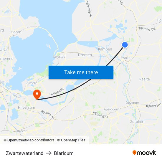 Zwartewaterland to Blaricum map