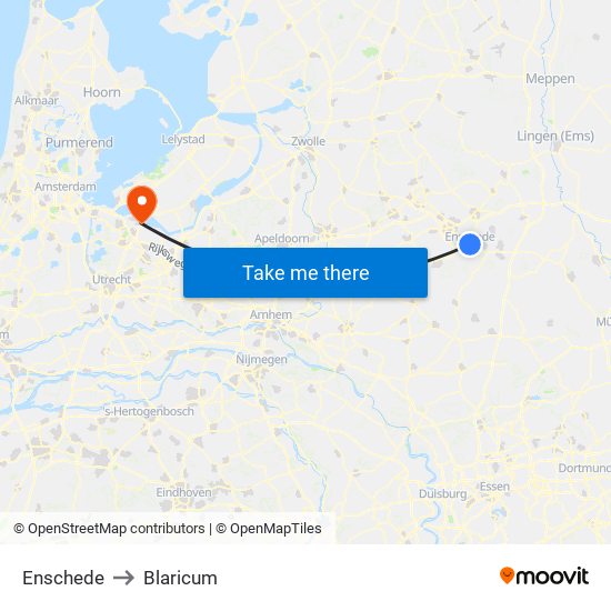 Enschede to Blaricum map