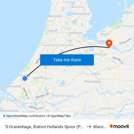 'S-Gravenhage, Station Hollands Spoor (Perron A) to Blaricum map