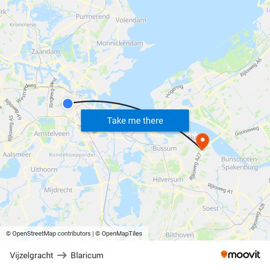 Vijzelgracht to Blaricum map