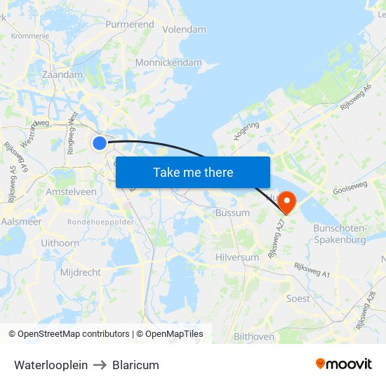 Waterlooplein to Blaricum map