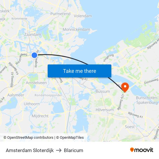 Amsterdam Sloterdijk to Blaricum map