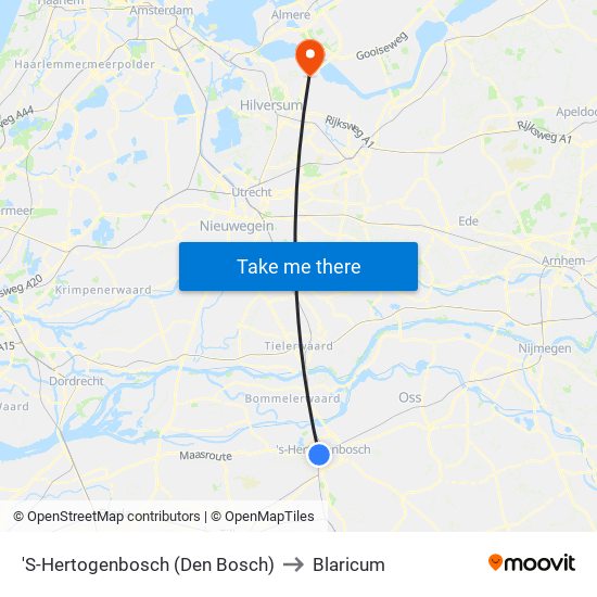 'S-Hertogenbosch (Den Bosch) to Blaricum map