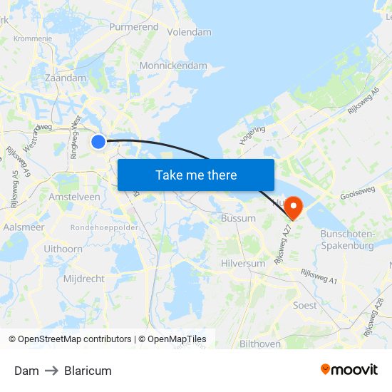 Dam to Blaricum map