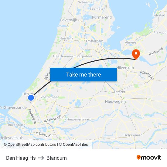 Den Haag Hs to Blaricum map