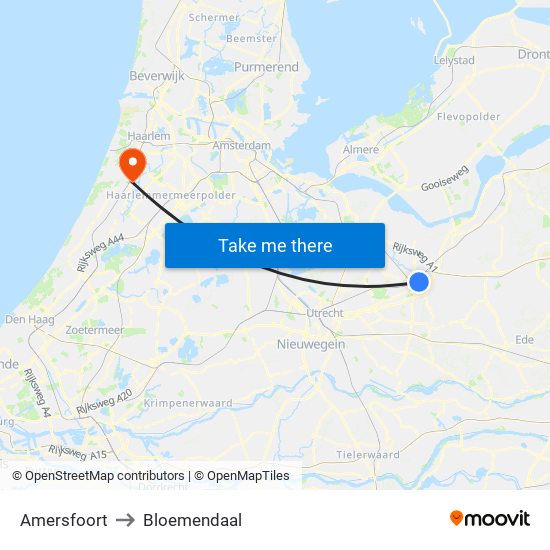 Amersfoort to Bloemendaal map