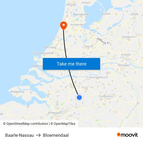 Baarle-Nassau to Bloemendaal map