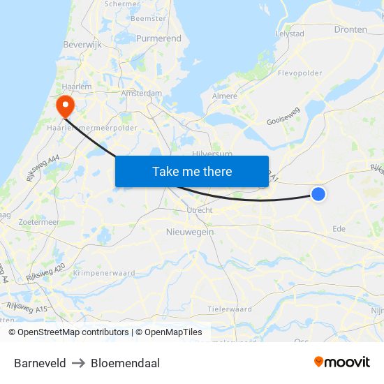 Barneveld to Bloemendaal map