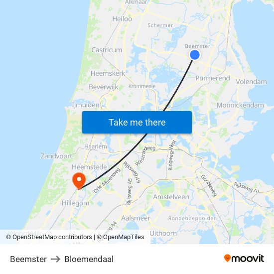 Beemster to Bloemendaal map