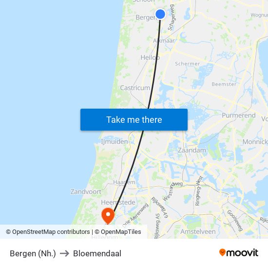 Bergen (Nh.) to Bloemendaal map