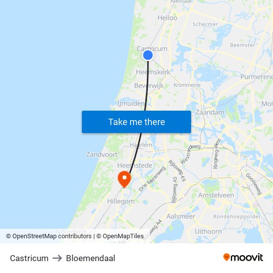 Castricum to Bloemendaal map