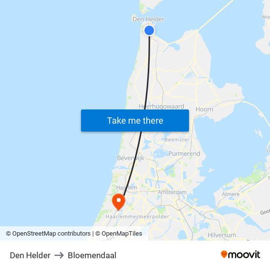 Den Helder to Bloemendaal map