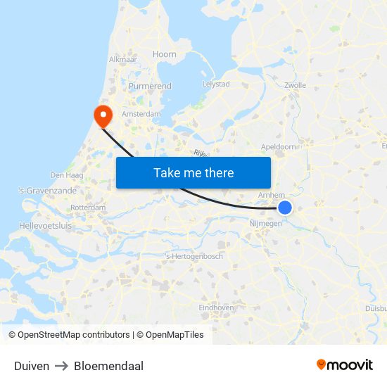 Duiven to Bloemendaal map