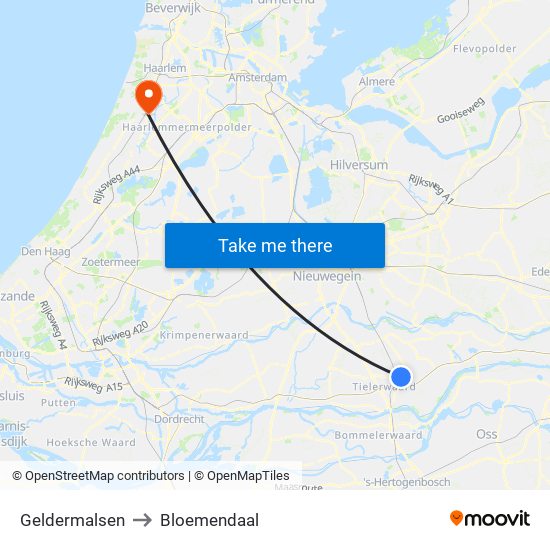 Geldermalsen to Bloemendaal map