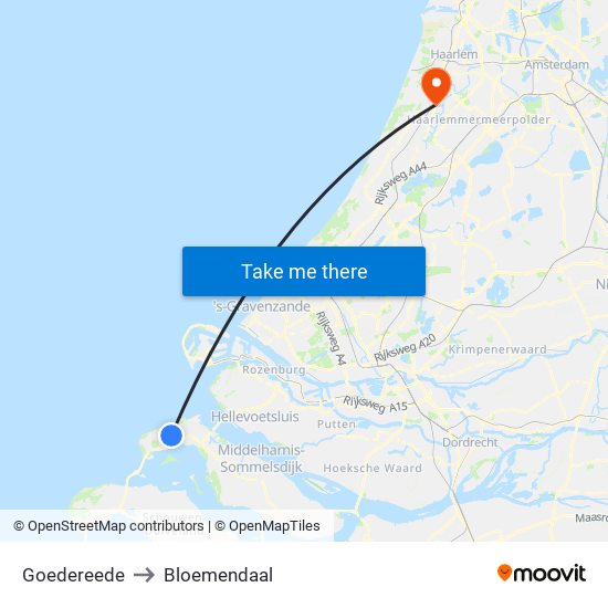 Goedereede to Bloemendaal map