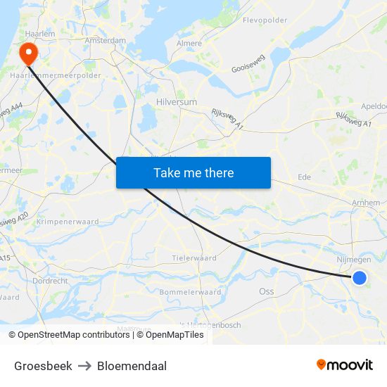 Groesbeek to Bloemendaal map