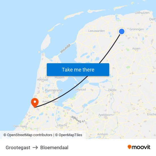 Grootegast to Bloemendaal map