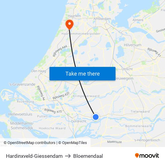 Hardinxveld-Giessendam to Bloemendaal map